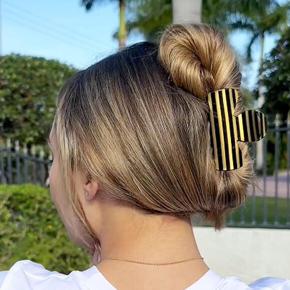 French Hair Clip Small Handmade Black Gold Stylish Strong Hold No Slip main image 7